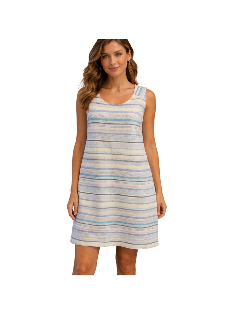 NWT linen striped shift dress sleevless summer sz S blue comfort casual career